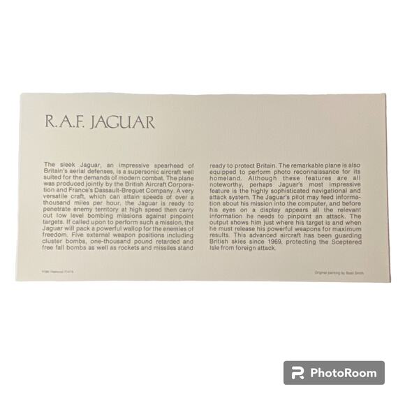 Vtg 1969 RAF Jaguar Isle of Man Stamp Basil Smith Print Issue '78 Plane Aviation - Picture 3 of 4